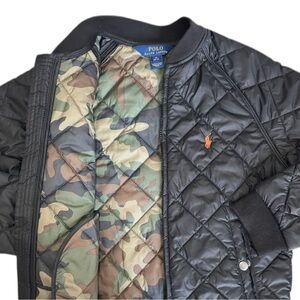 Polo by Ralph Lauren Black Quilted Kids Jacket with Camo Lining- M(10/12)